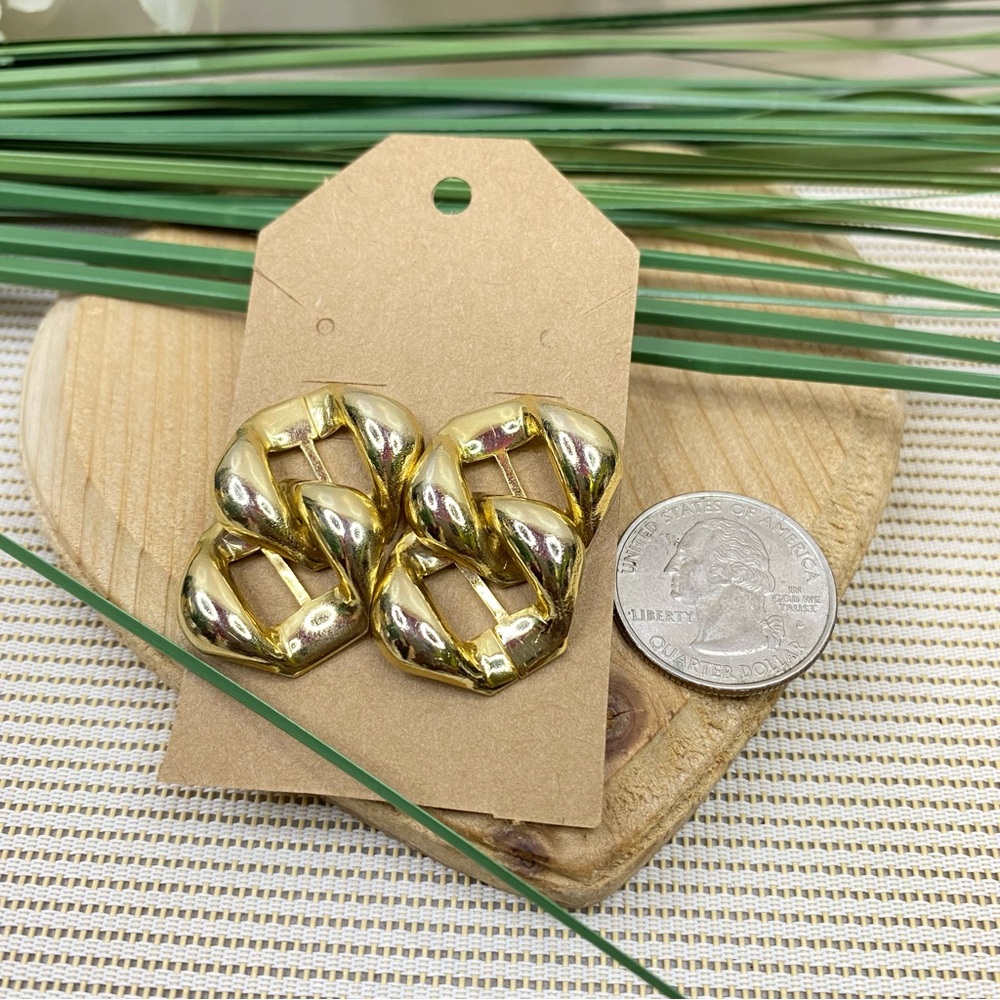 Vintage Flat Bold Chain Link Statement Earrings G… - image 3